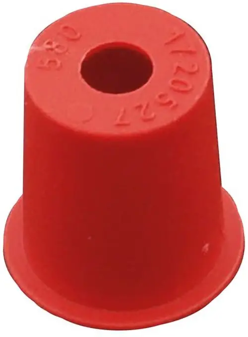 Rote Drosselblende aus Kunststoff mit zylindrischer Form, die von der Marke Wolf hergestellt wird. Eignet sich für spezifische Gasgeräte.